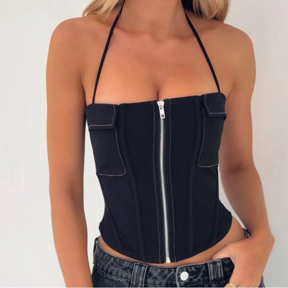 Black Halter Top with Zipper